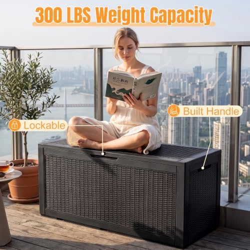 Outdoor Storage Box, 180 Gal Waterproof Resin Deck Box w/Support Rod - Image 6