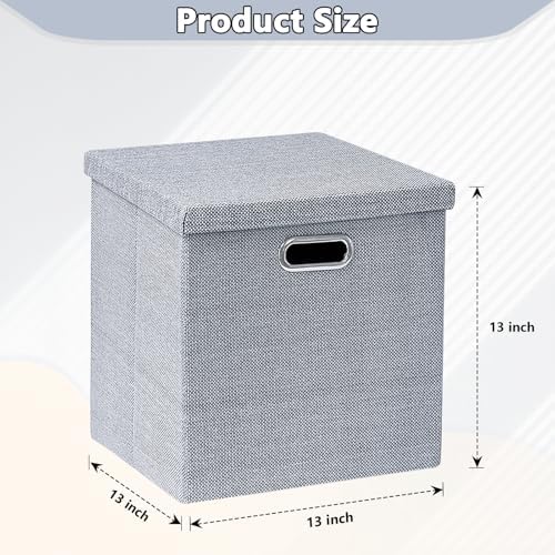 Storage Bins with Lids,13 x 13 Inch Foldable Fabric Cube Baskets Boxes Organizer for Closet, Shelves, and Home. (Gray, (13x13) 3 pack) - Image 2