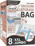 8 XXL Jumbo Vacuum Storage Bags for Bedding, Space Saver with Hand Pump by CozyEssential