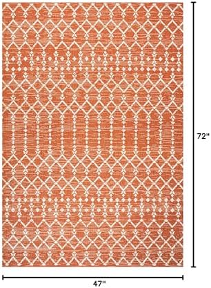 Eyely Moroccan Textured Weave Area Rug 4X6 Orange/Cream, Indoor Outdoor Rug - Image 2