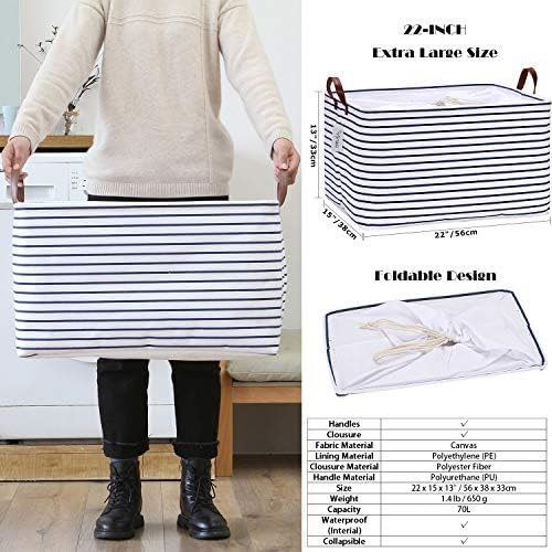 Hinwo 70L Extra Large Canvas Storage Bin with Lid and Handles, 6-Pack - Image 6