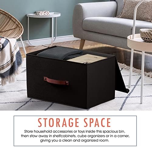 Ornavo Home 6 Pack Collapsible Storage Bins with Lid, 16.5x11.8x7.5, Black - Image 2