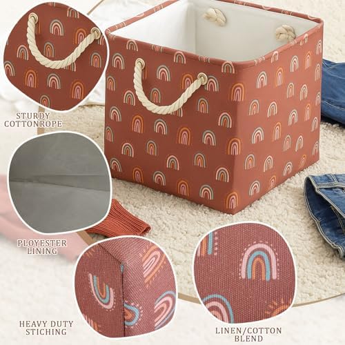 6 Pack 13x13 Inch Cube Storage Bins Fabric Square Cube Basket, Boho Rainbow - Image 3