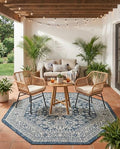Rugs.com - Outdoor Aztec Rug – 5 Ft Octagon Blue Indoor/Outdoor Rug – Weather Resistant Flatweave for Patio, Deck, and Porch by Rugscom