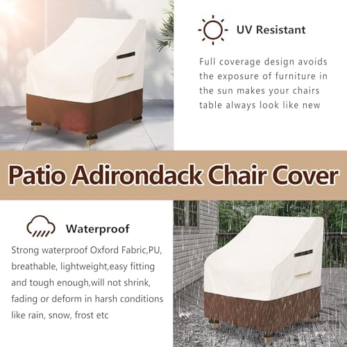 Patio Chair Covers 2 Pack,Waterproof Heavy Duty Patio Furniture Covers for Outdoor Chair(40 W x 40 D x 36 H inches) Beige & Brown - Image 4