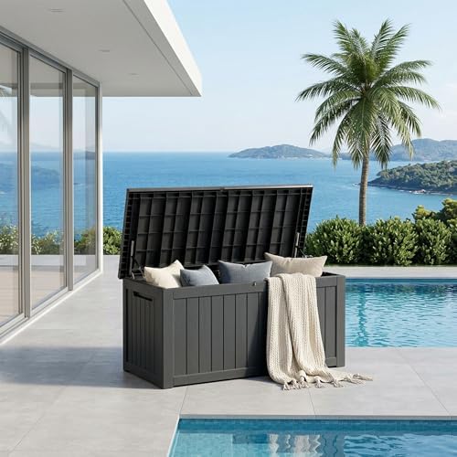 270 Gallon Resin Deck Box Waterproof Outdoor Storage Box for Patio Furniture Pool Accessories Indoor Storage for Cushion Garden Tools, Black - Image 2