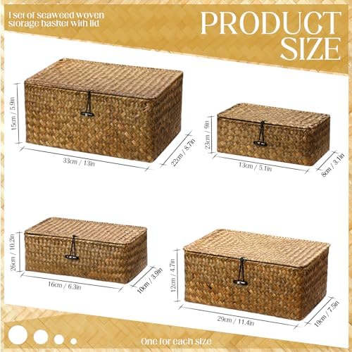 Woanger Set of 4 Wicker Baskets with Lids, Retro Color - Image 2