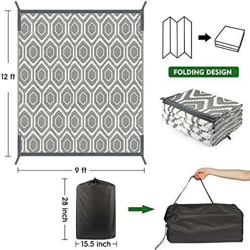 fifame 9x12 Outdoor Rug, Plastic Woven Patio Mat, Waterproof RV Camping Rug - Image 2