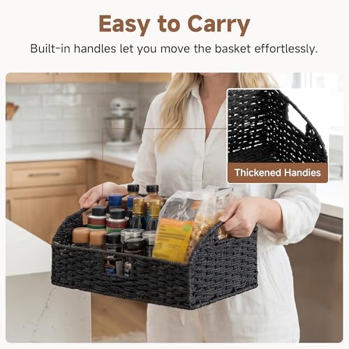 StorageWorks Pantry Baskets, Black Wicker Baskets with Handles, 2-Pack - Image 3