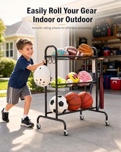 EXTCCT Basketball Rack with Wheels, 3 Tier Garage Ball Storage Organizer - Image 6