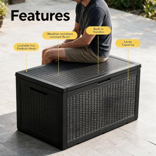 120 Gallon Deck Box,Lockable Outdoor Storage Box Gas Lift,Waterproof Black - Image 5