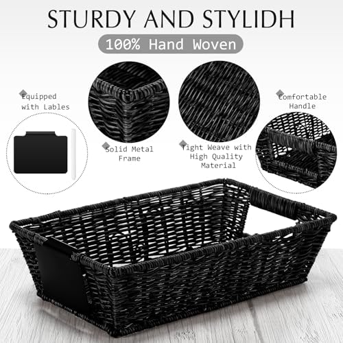 Marsui 9 Pcs Wicker Storage Baskets for Pantry Organization with Handle Labels Handwoven Multi-size Brown Small Organizer Baskets Storage Bins Container for Shelves Closet Toilet Christmas Holiday - Image 3
