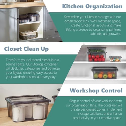 Tribello 6 Quart Storage Containers with Lids, Plastic Storage Bins with Latching Lids For Organizing - Tinted - (11.5’ x 8” x 6”) - Set of 4 - Made in EU (Pack of 2) - Image 7