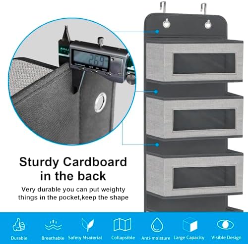 homyfort 2 Pack Over the Door Hanging Organizer with 5 Large Pocket and Clear Window, Sturdy Over the Door Storage Organizer for Closet, Pantry, Bathroom,Bedroom, Nursery, Dorm (Grey) - Image 4