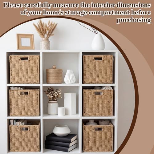 Newtay 6 Pcs Wicker Storage Baskets 11.8 x 11.8 in Cube Storage Bin Organizer Camel Square Foldable Wicker Baskets for Shelves Organizing Decor Laundry Pantry Toys - Image 6