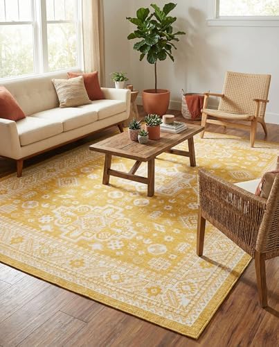 Rugs.com - Outdoor Aztec Rug – 7' 10 x 11' Yellow Indoor/Outdoor Rug – Weather-Resistant Flatweave Area Rug for Patios, Decks, and Porches - Image 5