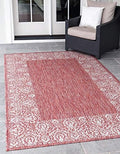 Unique Loom Outdoor Border Collection Area Rug - Floral Border (5' 3" x 8' Rectangle, Rust Red/ Ivory) by UniqueLoom