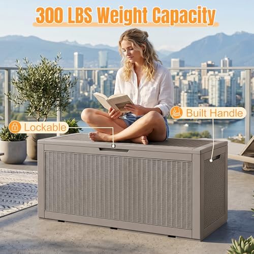 Outdoor Storage Box, 160 Gallon Waterproof Resin Deck Box with Support Rod - Image 6