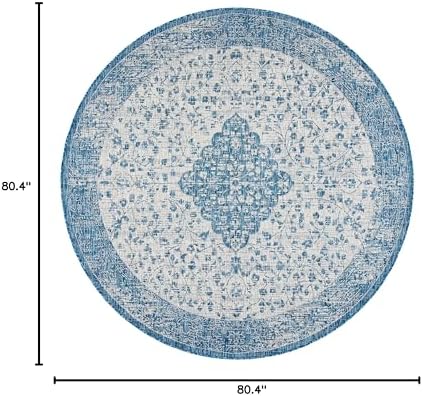 SAFAVIEH Washable Rug Outdoor Courtyard Collection - 6'7" Round, Blue & Grey, Non-Shedding & Easy Cleaning, Ideal for Patio, Backyard, Mudroom (CY8720-36812) - Image 2