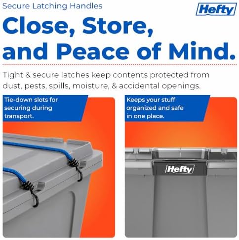Hefty 18 Gallon Storage Bin with Clear Lid, Heavy Duty Plastic Storage Container Stackable Tote for Garage Closet Home Organization, Large Storage Bin, 6 Pack, Grey - Image 3