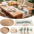 4 Sets Boho Placemat Table Runner Napkin Rings, Green, 12x72 by Gandeer