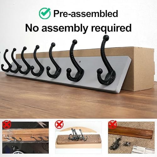 WEBI Rustic Coat Rack Wall Mount,30" Long 7 Cast Iron Coat Hooks Wall Mounted,Heavy Duty Wood Wall Coat Hanger Hooks for Hanging Coats,Jacket,Clothes,Backpack,Farmhouse,Gray,2 Packs - Image 5