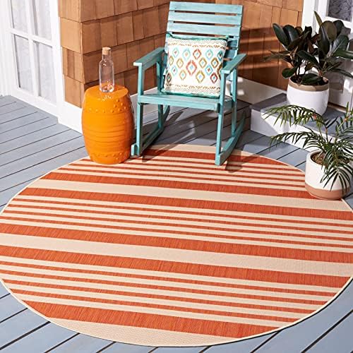 SAFAVIEH Washable Rug Outdoor Courtyard Collection - 5'3" Round, Terracotta & Beige, Non-Shedding & Easy Cleaning, Ideal for Patio, Backyard, Mudroom (CY6062-241) by Unknown