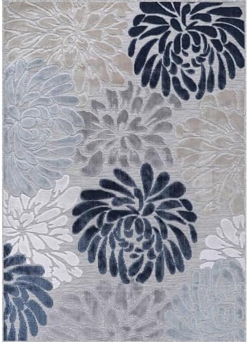 Luul Home Floral Indoor Outdoor Rugs 6x9 Large Area Rug for Living Room, Patio Decor, Kitchen, and Entryway Rug, Washable Stain Resistant Outside Carpet Blue 6 x 9 - Image 3