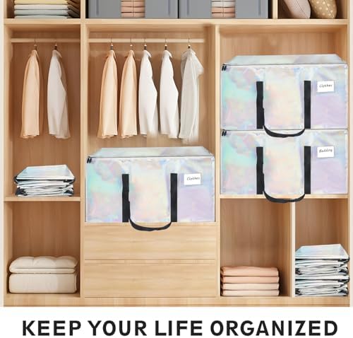 12 Pack-Extra Large Heavy Duty Moving Bags - Waterproof Storage Totes with Handles & Zippers, Foldable for College Dorm, Storage (Shiny Color) - Image 5