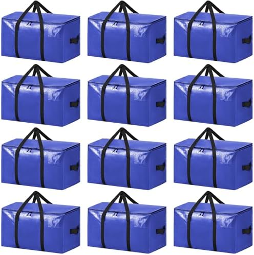 BAGAIL Heavy Duty Moving Bags with Strong Handle, Extra Large Moving Boxes, Storage Tote for Clothes, College Moving Supplies(Dark Blue, 12 Pack) by BAGAIL