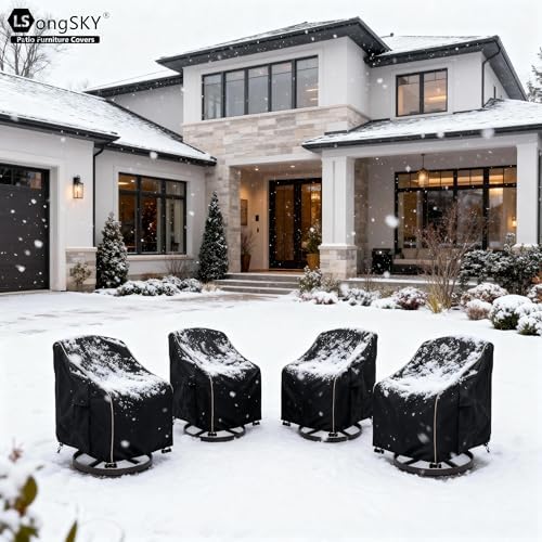 Patio Swivel Chair Cover 4 Pack,Waterproof Heavy Duty Outdoor Chair Covers,Outdoor Swivel Chair Cover for Patio Furniture Covers(30W x 34D x 36H inches),Black - Image 6