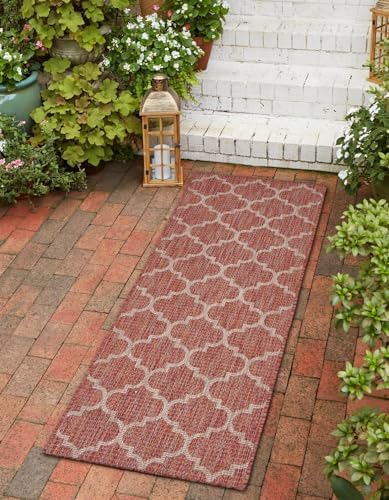 Unique Loom Outdoor Trellis Collection Area Rug (2' 7" x 10' Runner Rust Red/Ivory) by UniqueLoom