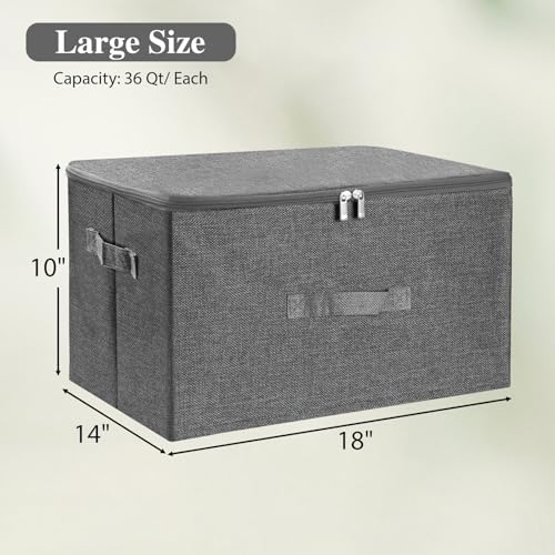ANMINY Fabric Storage Bins with Zipper Lids, 18"x14"x10", Gray, 3 PCS - Image 6