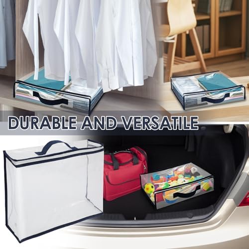 24 Pack Clear Storage Bags with Zipper,12L Plastic Blanket Storage Bags Waterproof Moving Bags Foldable Closet Organizer Handle for Clothing Bedding Linen Sweater Bed Sheet Clothes,15.7x11.8x3.9 Inch - Image 5