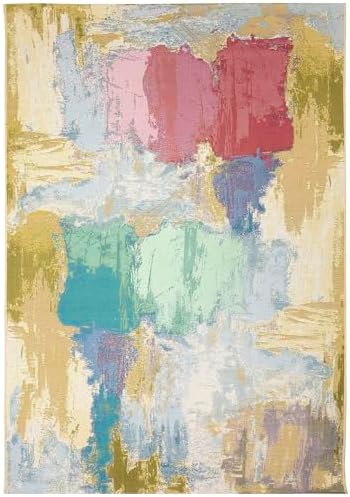 Liora Manne Marina Indoor/Outdoor Power Loomed Synthetic Blend Low Profile Area Rug - Contemporary Graphic Casual Colorful (Watercolor Pastel) (8'10" x 11'9") - Image 2
