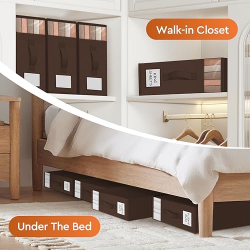 StorageTastic 8 Pack Bed Sheet Closet Organizers and Storage,Sturdy Foldable Storage Containers with Window and Label,Storage and Organization for Bedding Sheets,Duvet Covers,Blankets (Brown) - Image 6