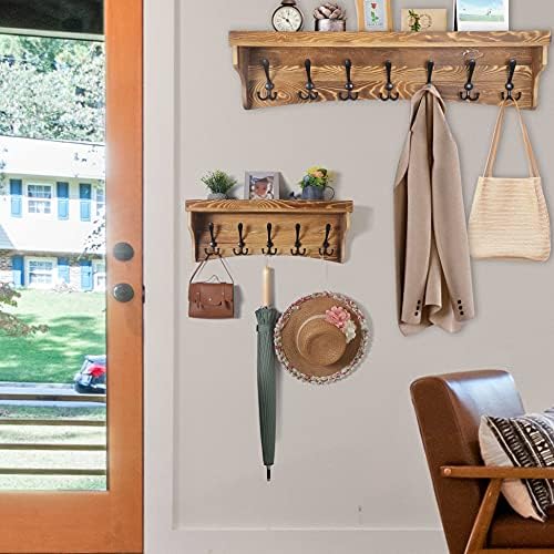 WEBI Wall Shelf with Hooks Underneath,35" Long Wall Mounted Coat Rack with Shelf,Entryway Shelves,7 Triple Hooks,Rustic Brown - Image 5