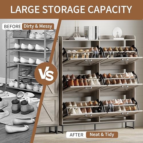 Xixini Shoe Storage Cabinet with 6 Flip Drawers, Entryway Shoe Rack, Grey - Image 5