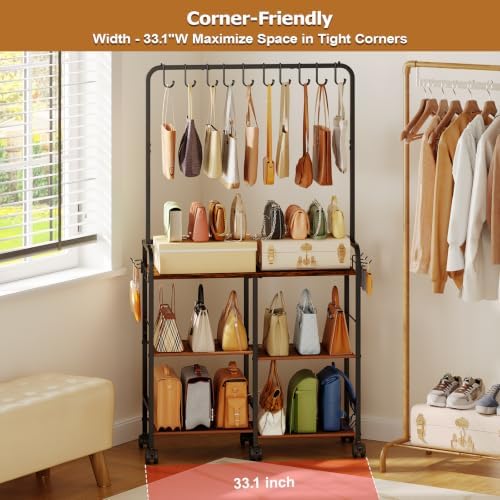 Purse Organizer with Wheels, Large Capacity Handbag Storage Rack for Closet - Image 6