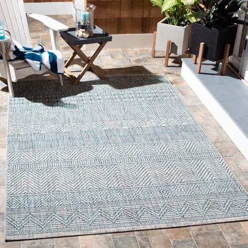 SAFAVIEH Washable Rug Outdoor Courtyard Collection - 4' x 5'7", Grey & Teal, Non-Shedding & Easy Cleaning, Ideal for Patio, Backyard, Mudroom (CY8196-37212) by Unknown