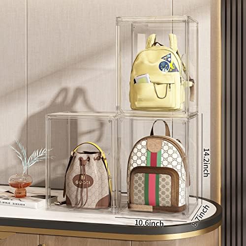 Clear Purse Organizer for Closet, 5 Pack Handbag Storage Organizer, Acrylic Display Case for Collectibles, Stackable Storage Bins with Magnetic Lids for Figure, Wallet, Clutch, Doll - Image 6
