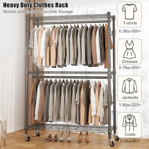 BATHWA Clothes Racks for Hanging Clothes, 25 mm tube Heavy Duty 47.3"W x 17.7"D x 80.7"H Large Wardrobe Rack with Shelves & Wheels Rolling Multifuctional for Bedroom Laundry Walk-in Closet Organizer - Image 3