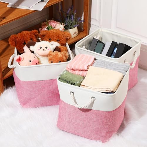 meekoo 8 Pack Fabric Storage Bins Baskets, 12 x 12 x 12 in, Pink White - Image 4