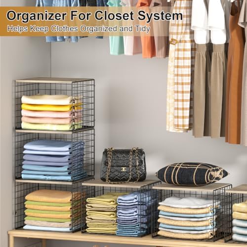 Widened & Heightened Closet Organizers And Storage Shelves With Top Board, Set of 3 Stackable Closet Shelf Organizer Storage Bin Basket For Clothes Sweaters,Space-saving, Sturdy,Wider Higher Size - Image 6
