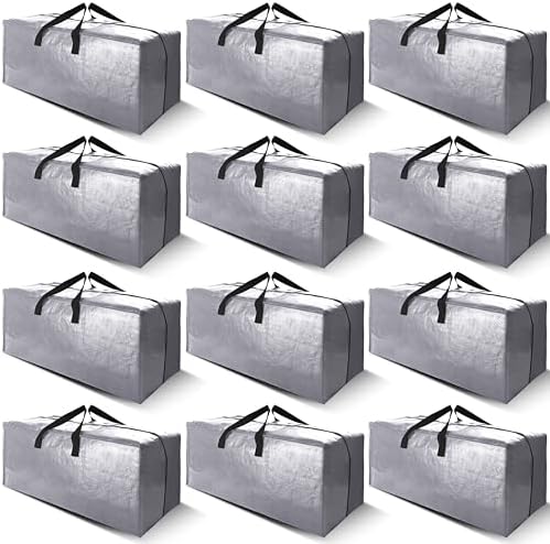 Cosy Family 12 Pack Heavy Duty Moving Bags with Backpack Straps - Strong Handles & Zippers, Storage Totes For Space Saving, Fold Flat, Alternative to Moving Box (X-Large-Set of 12, Silver) by Cosy+Family