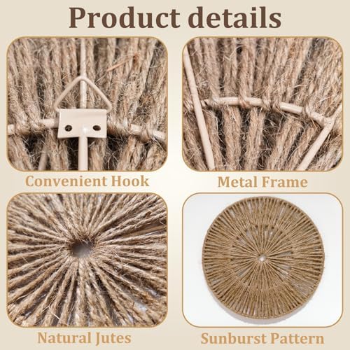 Acidea Jute Wall Decor Baskets, Set of 6 Extra Large Woven Rattan Wall Plates, Boho Decorative Wicker Hanging Baskets for Wall Arts, 22", 21", 15", 13", 11", 10", for Bedroom, Living Room, Entryway - Image 4