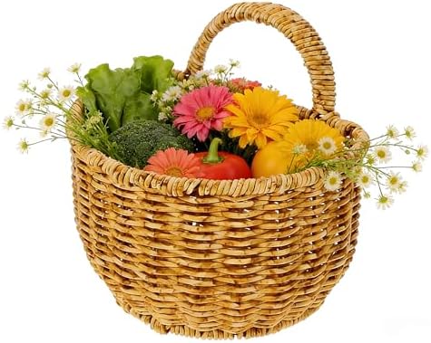 Cabilock Hanging Basket Hand Woven Imitation Rattan Wall Basket Storage for Kitchen Sundries Fruit Vegetable Bread Home Dorm Balcony Decor 7.08 X 5.90 X 5.11 in by cabilock