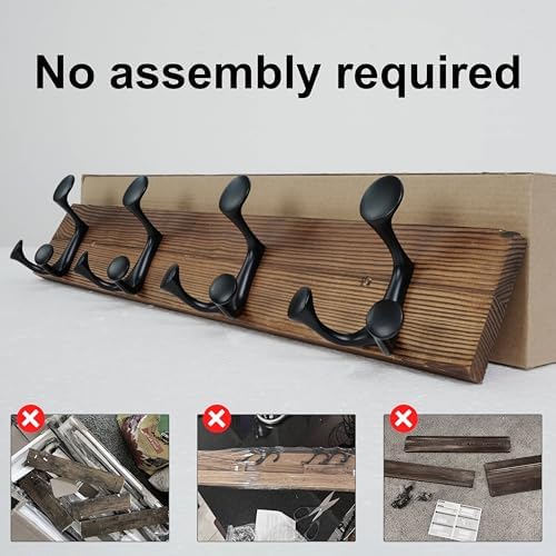 SKOLOO 24-Inch Wood Coat Rack Wall Mount with 4 Triple Hooks - Ideal for Family Entrances, Classrooms, and Pet Supplies Storage - Perfect Coat Hooks for Wall,Charred Golden Brown, Pack of 2 - Image 4