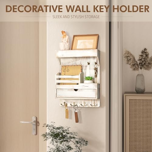 Rebee Vision Key Holder Wall Mount with Drawer for Home Decor, Whitewash - Image 4