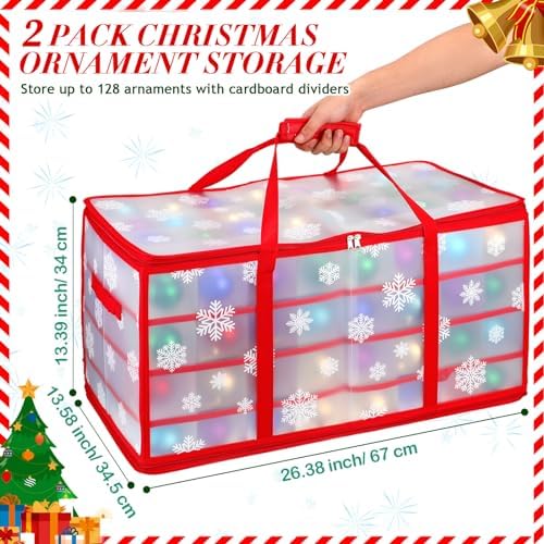 Hosuly 2 Pcs Plastic Christmas Ornaments Storage Box with Dividers, Zippers, 8 Trays,128 Slots, Christmas Storage Containers Xmas Ornaments Organizer for Holiday Balls Ornaments(Snowflake) - Image 2